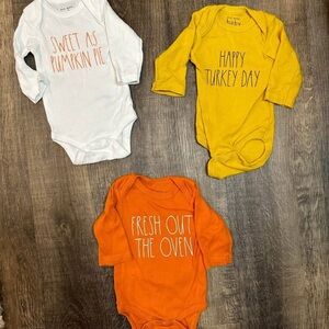 Rae Dunn by Magenta 3 Pack Thanksgiving Onesies Bodysuits Size 0-3M